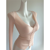 自留款 V领显瘦长袖 针织开衫 颜色绝美 女早秋基础款 坑条单穿上衣