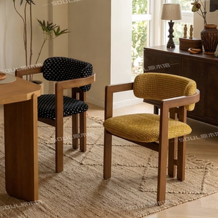 中古风实木餐椅法式 复古书桌椅梳妆椅有扶手高档餐厅椅设计师椅子