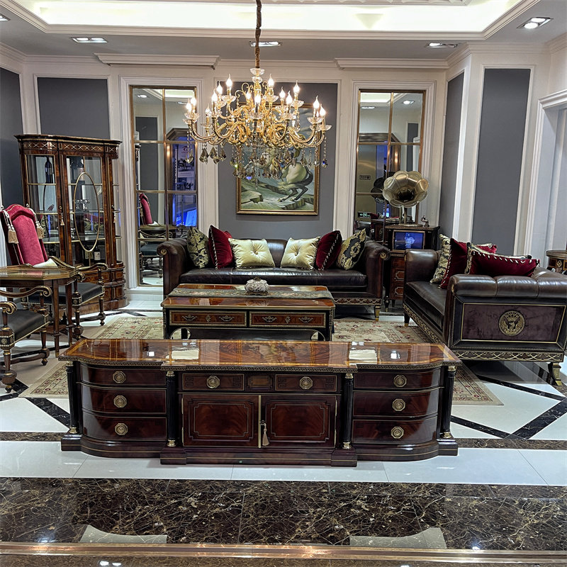 英式拉卡萨亚历山大家具客厅实木头层牛皮三人沙发大宅真皮沙发ta