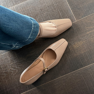 3.5cm法式开春小单鞋绝美中跟粗跟软底不累脚高跟鞋玛丽珍小皮鞋