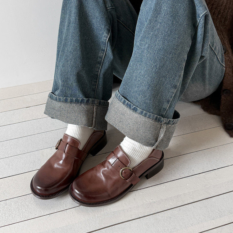3.5cm真皮英伦复古乐福鞋皮带扣圆头百搭小皮鞋粗跟日常通勤单鞋,女鞋,深口单鞋,淘宝优惠券,粉丝福利购,淘宝优惠卷
