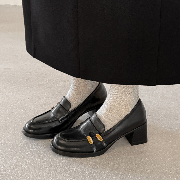6.5cm真皮时尚圆头一脚蹬乐福鞋百搭英伦风显瘦小皮鞋粗高跟单鞋,女鞋,深口单鞋,淘宝优惠券,粉丝福利购,淘宝优惠卷