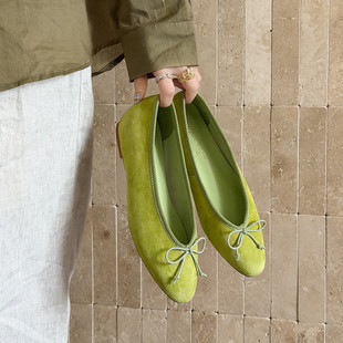 3cm真皮法式蝴蝶结绝美配裙子巨好看不累脚平底芭蕾小单鞋女鞋子