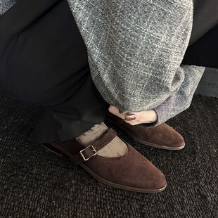 羊皮2025新款真皮尖头一字扣带玛丽珍鞋女厚底单鞋松糕鞋休闲