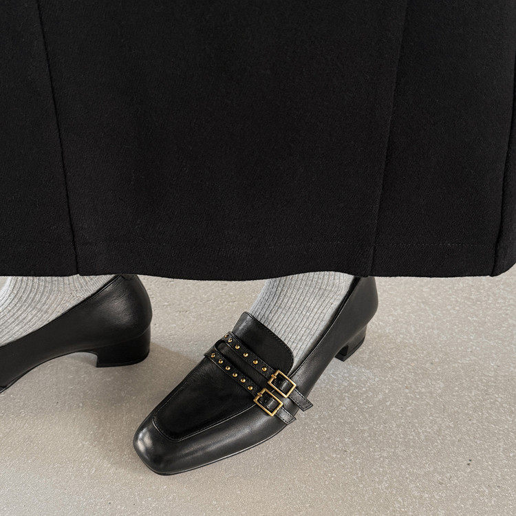 3cm真皮方头英伦风粗跟乐福鞋女复古皮带扣单鞋一脚蹬低跟小皮鞋,女鞋,深口单鞋,淘宝优惠券,粉丝福利购,淘宝优惠卷