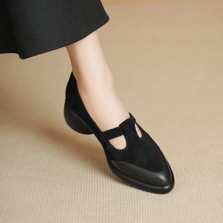 5cm浅口厚底小皮鞋女真皮粗跟玛丽珍鞋2026新款高跟百搭时尚单鞋