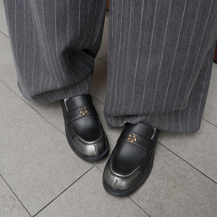 3.5cm英伦复古山茶花乐福鞋2026新款深口圆头小皮鞋擦色平底单鞋,女鞋,深口单鞋,淘宝优惠券,粉丝福利购,淘宝优惠卷