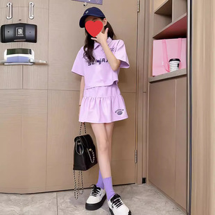 女童半身裙夏季套装2024新款女孩韩版网红裙子儿童学院风夏装短袖
