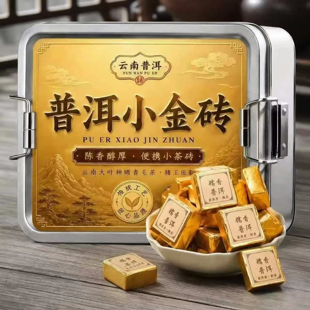 糯香普洱熟茶小金砖试喝