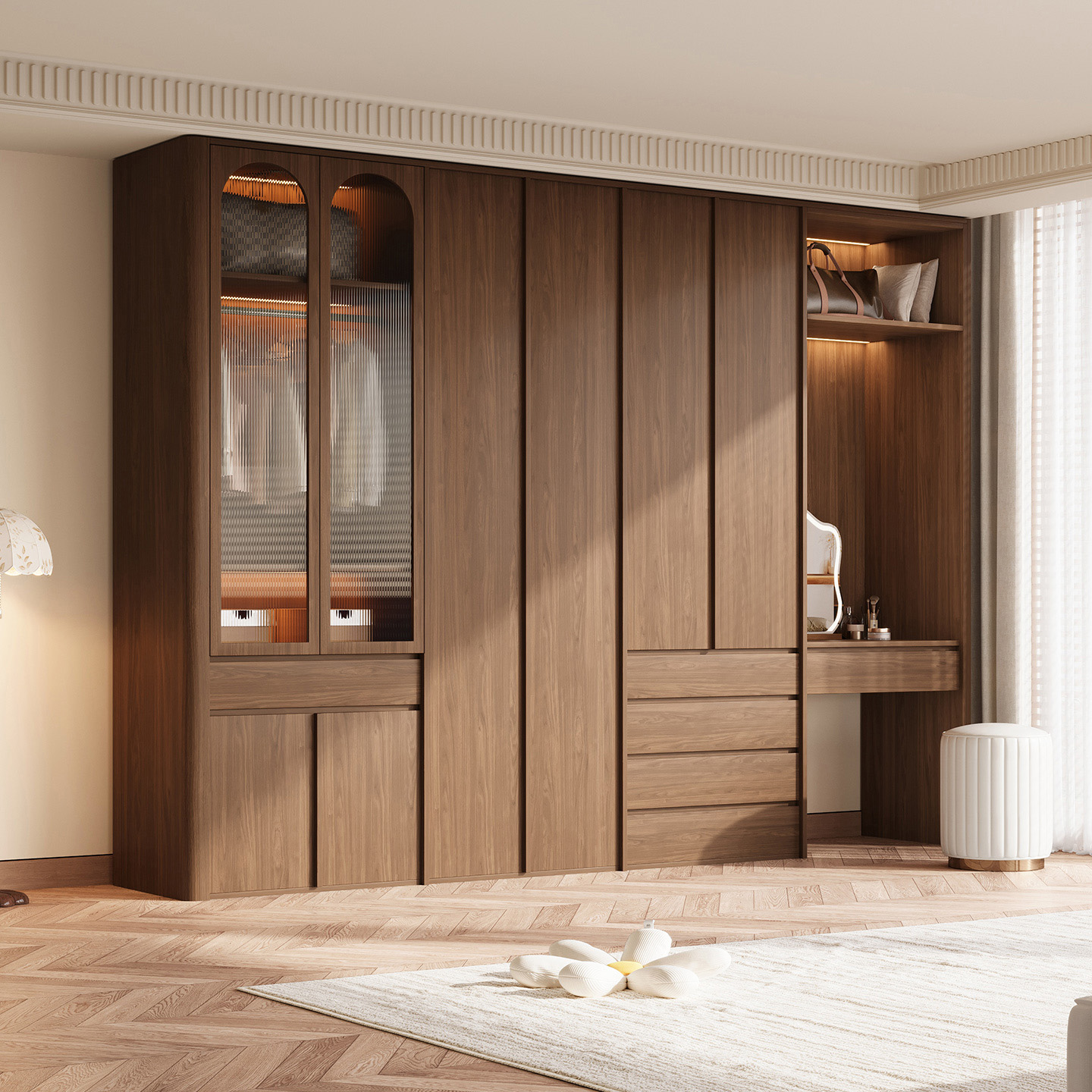 广东佛山实木衣柜梳妆台一体组合