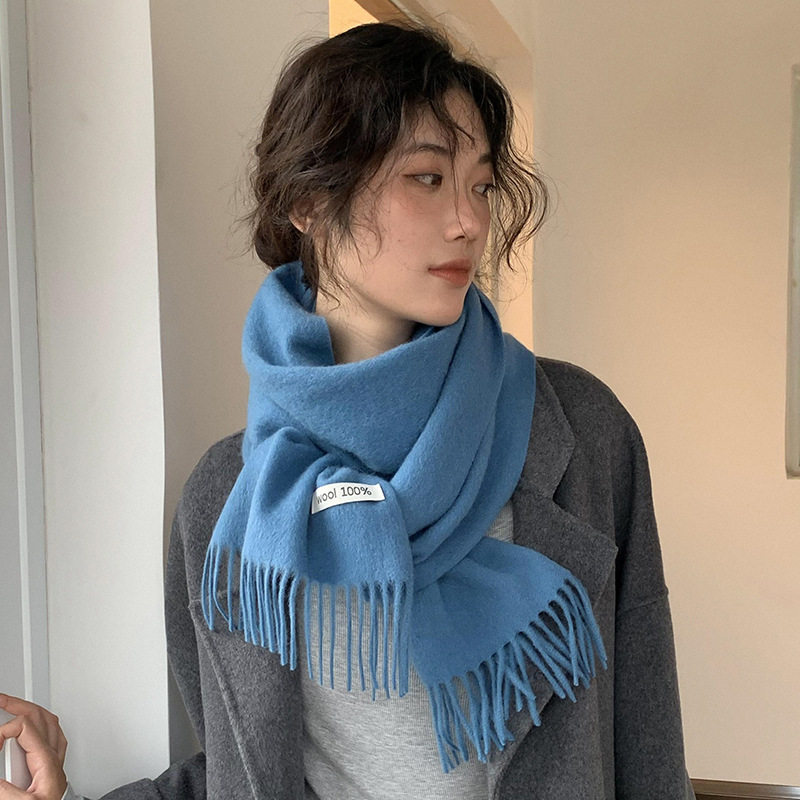 韩版纯色羊毛围巾女冬季披肩
