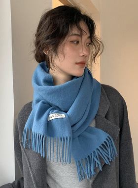 韩版纯色羊毛围巾女冬季披肩