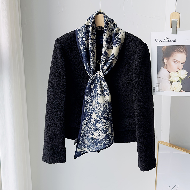 复古斜角双层长条仿丝毛小围巾女韩系搭配衬衫领巾职业装饰围脖