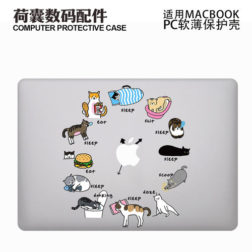 适用26Macbook保护壳m2/3/4/5软neo苹果Air笔记本电脑套air水晶pro 13/14/15/16防摔水2338/2442时钟猫咪2681