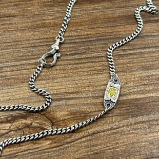 S925纯银复古扎基拉姆方牌项链男女简约时尚吊坠配饰百搭古巴项链