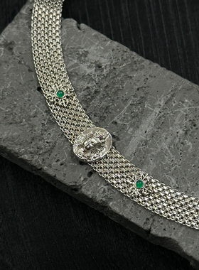 S925纯银观音菩萨表带编织手链女小众设计复古轻奢气质时尚手饰