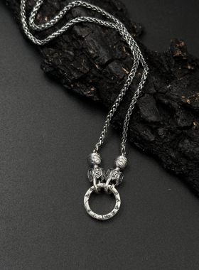 S925银复古六字真言双扣龙骨麻花项链男女高级感时尚百搭毛衣链