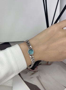 925银复古蓝锆石链条手链