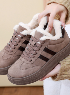 2025冬季加绒加厚保暖棉鞋女大码41学生厚底防滑面包靴套筒棉鞋42