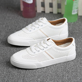 网眼小白鞋 中学生平底板鞋 女大码 夏季 43码 透气皮面帆布鞋 女40