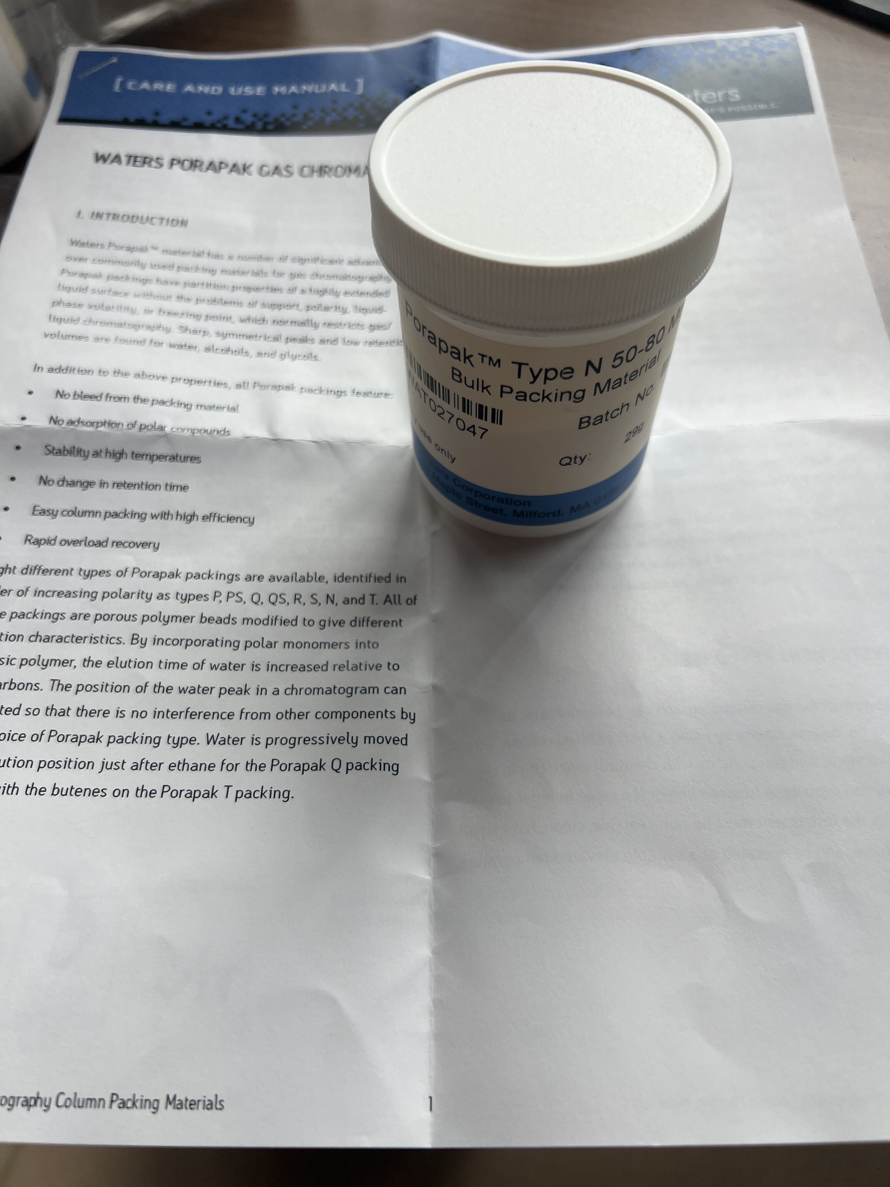 PorapakN色谱柱填料5080目waters填料25594wat027047美国瑞思泰康