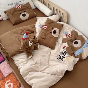 A类婴儿纯棉针织柔软秋冬被子可爱小熊儿童宝宝幼儿园午睡空调被
