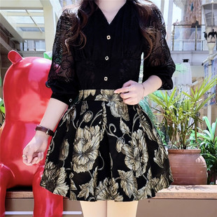 半身裙女春夏新款 复古蕾丝镂空上衣简约百搭高腰显瘦蓬蓬套裙 韩版