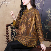 新中式 立领斜门襟复古重工刺绣香云纱外套国风贵气桑蚕丝衬衫 上衣