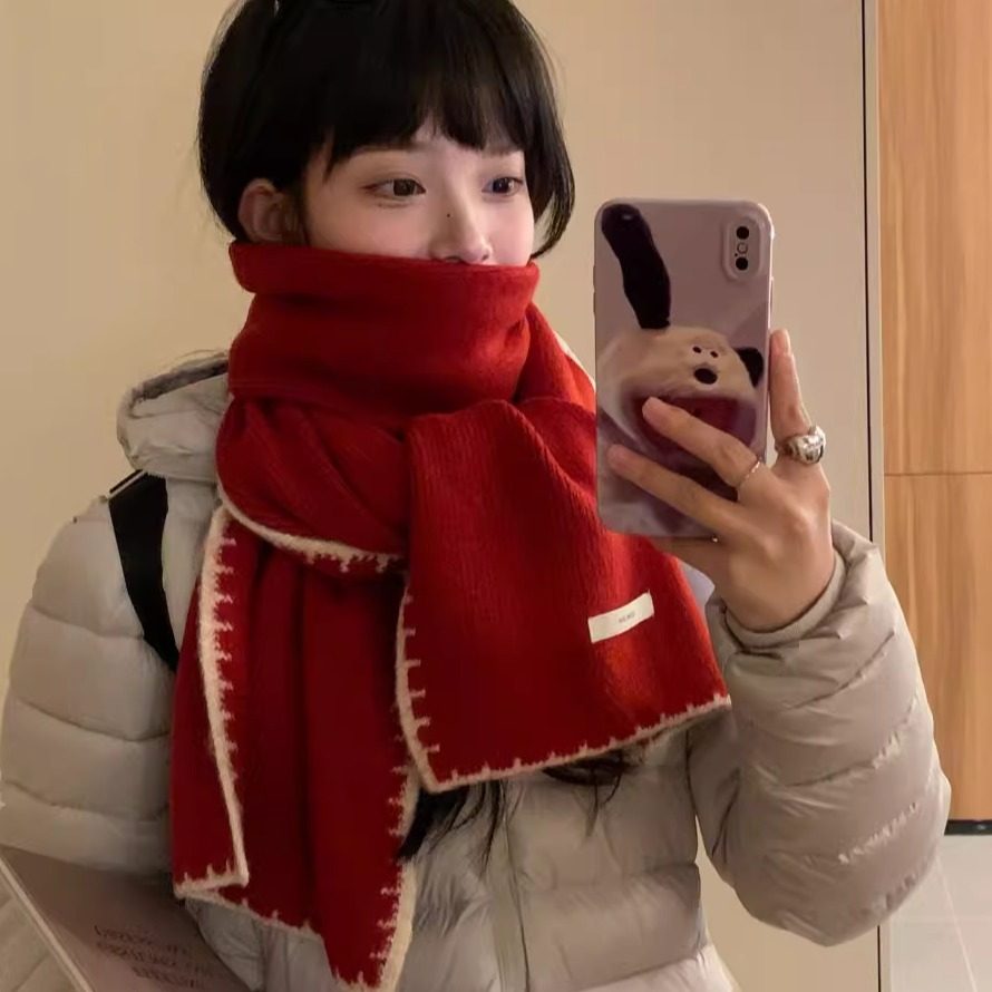 含羊毛高级感新年红色针织围巾男女秋冬加厚保暖毛线围脖情侣百搭,服饰配件/皮带/帽子/围巾,围巾/丝巾/披肩,淘宝优惠券,粉丝福利购,淘宝优惠卷