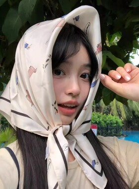 韩系可爱腊肠狗小方巾女春夏季新款裹胸丝巾包头头巾发带绑发装饰