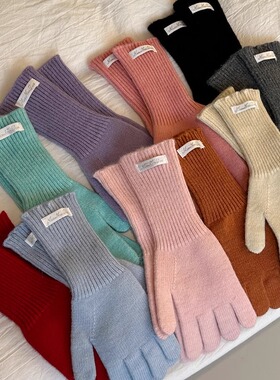 韩系ins风新款针织手套女冬季防寒保暖五指手套学生骑车分指手套