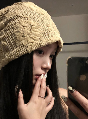 甜酷辣妹宽松堆堆帽女大头围显脸小冷帽ins网红套头帽秋冬帽子潮