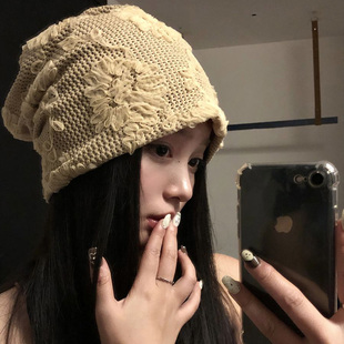 甜酷辣妹宽松堆堆帽女大头围显脸小冷帽ins网红套头帽秋冬帽子潮