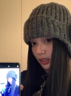 秋冬氛围感复古花朵针织帽女ins可爱保暖毛线帽秋冬显脸小护耳帽