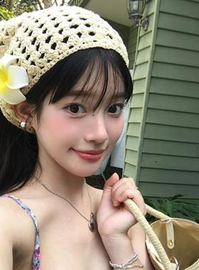 法式田园复古手工镂空三角巾女夏凹造型包头头巾韩系ins针织发带