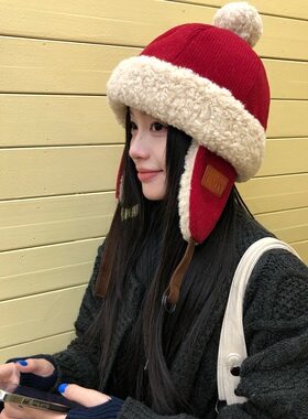 韩系可爱显脸小毛绒帽子女冬季加绒加厚保暖护耳帽户外防寒雷锋帽