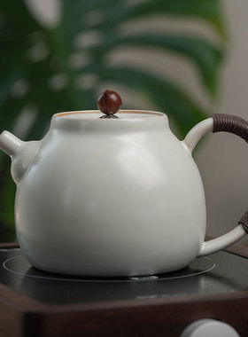 苏打釉白泥粗陶侧把壶 小号陶瓷养生壶烧水壶煮茶壶炭炉电陶炉