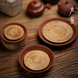 木鱼 朱泥手拉养壶藤垫壶承 紫砂壶底座壶垫壶托干泡盘功夫茶茶具