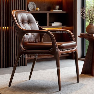 2025新款北美黑胡桃木实木单人位主人椅高级会所茶椅设计师款椅子