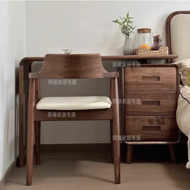 新中式北美黑胡桃木实木家用卧室书桌梳妆台床头柜一体现代小户型