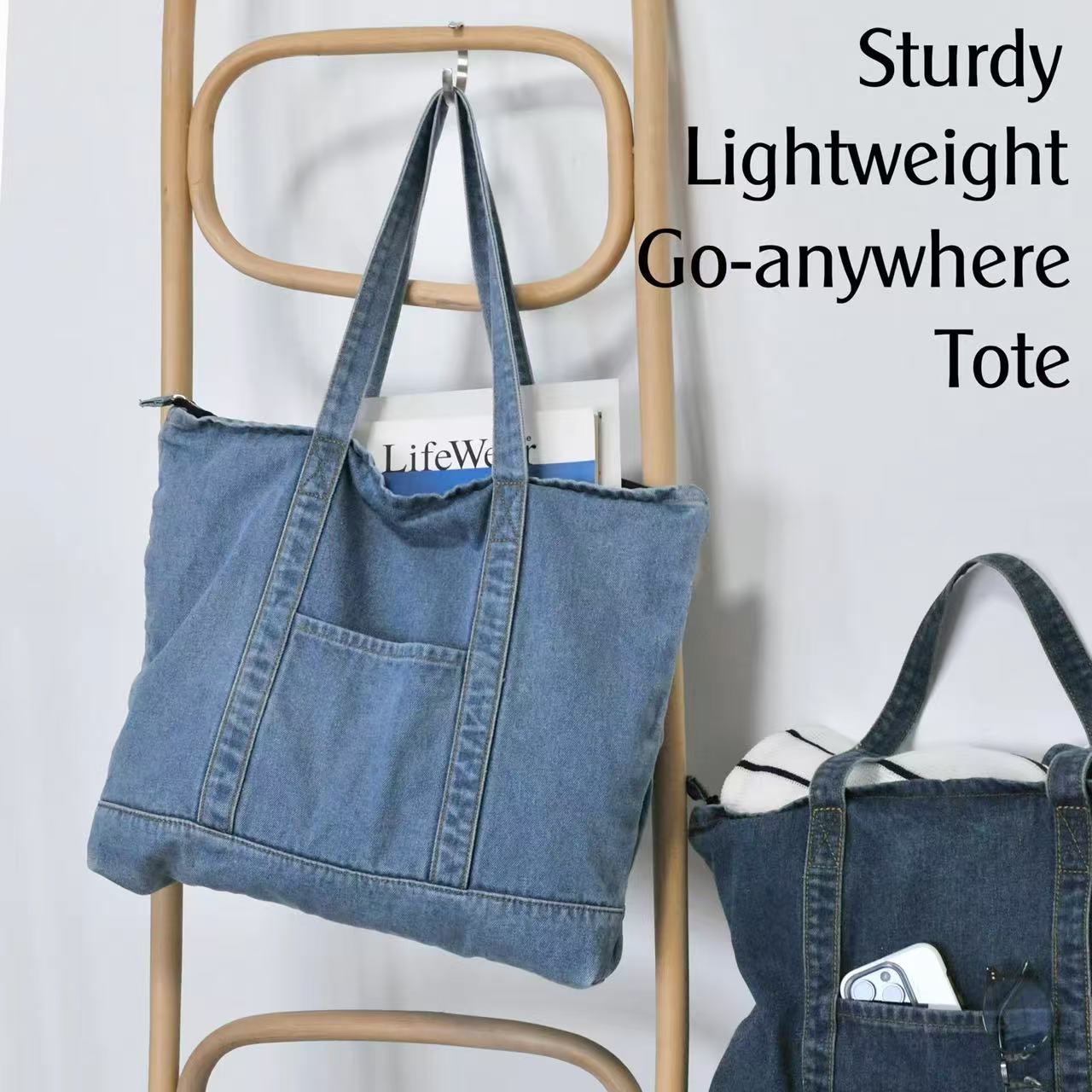 帆布包上班通勤松弛感牛仔单肩包妈妈包牛仔手拎袋托特包学生书包