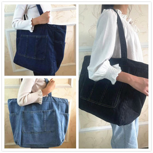 牛仔布包托特包妈妈包健身包学生电脑包上课布袋帆布袋单肩通勤包