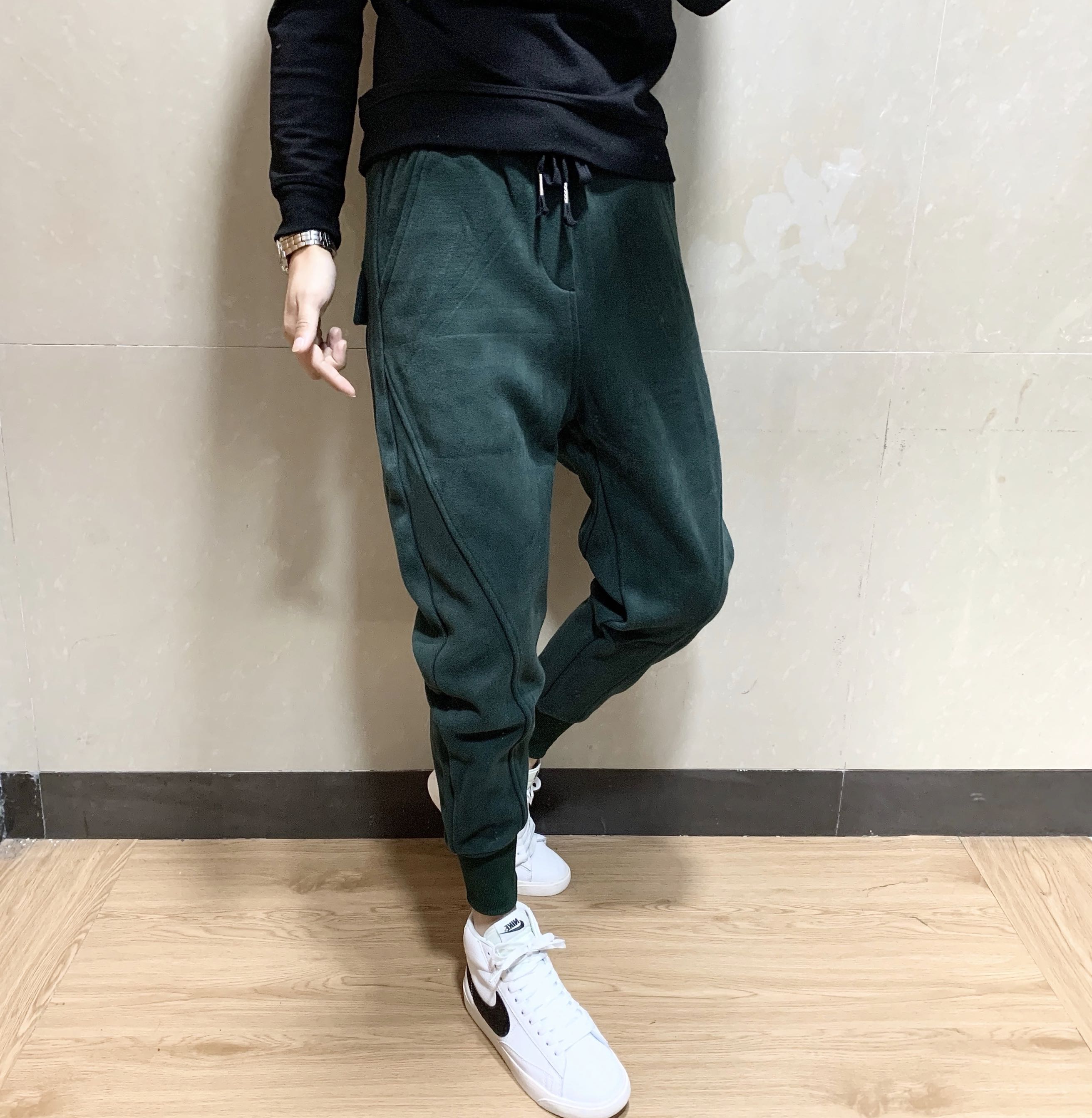 春季新款束脚休闲裤百搭纯色修身长裤灰色针织卫裤男士小脚运动裤