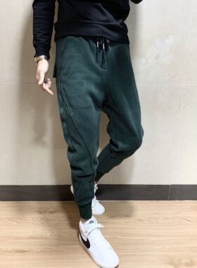 春季新款束脚休闲裤百搭纯色修身长裤灰色针织卫裤男士小脚运动裤