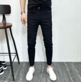 社会小伙紧身铅笔裤 春夏新款 男韩版 潮流九分裤 黑色修身 小脚牛仔裤