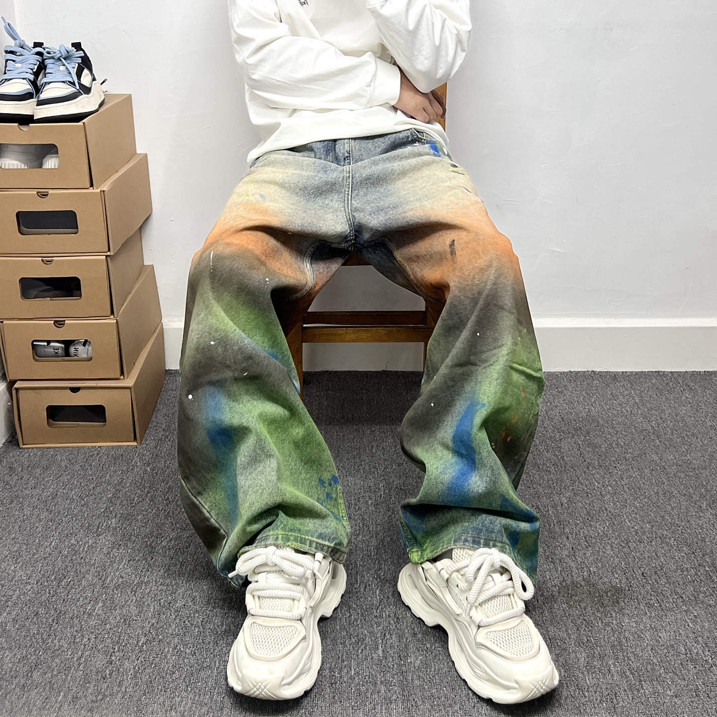 2025秋季新款渐变彩色牛仔裤男