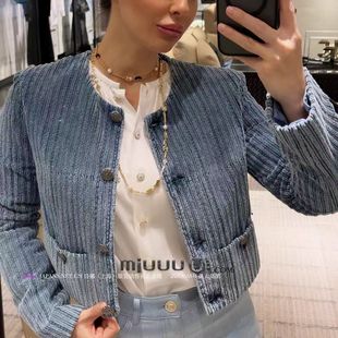 日娜高奢20XXASIA BUYER 1 pla 小香风蓝色灯芯绒长袖短款外套女