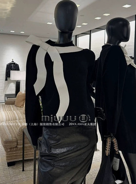 日娜高奢20XXASIA BUYER oai 25早春新款高智风针织衫蝴蝶结黑色