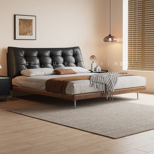 布雷尔泡芙真皮床主卧高端大气现代简约储物床黑色意式极简双人床