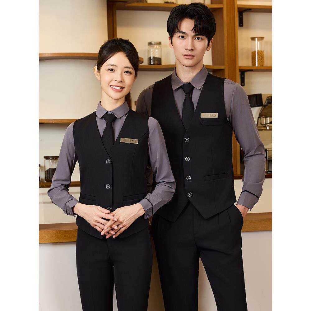 酒店KTV工作服女马甲套装餐饮西餐厅饭店台球服务员工装男秋冬装